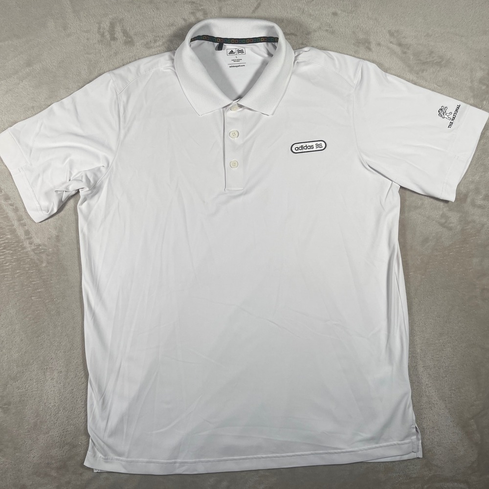 Adidas Golf Polo Shirt Performance Mens Large White Retro Logo Short Sleeve - Picture 2 of 9